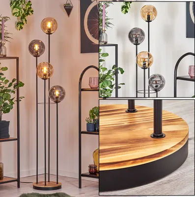 Produktbild von Fossobiubo Stehlampe aus Metall/Holz/Glas in Schwarz/Hellbraun/Rauch/Bernstein