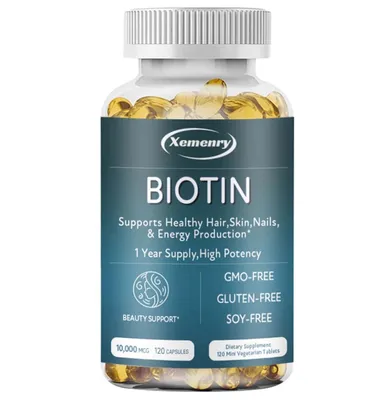 Image de Gélules de biotine 10 000 mcg - Complément alimentaire pour la croissance des ongles, la santé de la peau et la croissance des cheveux