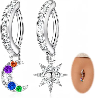 Image de Deux piercings pour le nombril en acier médical, avec pendentif doré, pour les piercings corporels