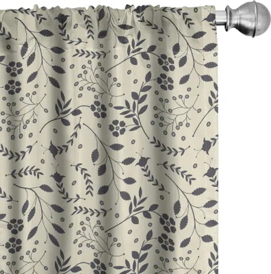 Produktbild von ABAKUHAUS Blumen Vorhänge, Gardinen, Frühlings-Blumen mit den gekräuselten belaubten Niederlassungen, die Flora-Konzept blühen, 2 Stück 75 x 225 cm, Koksgraue Hellgrün