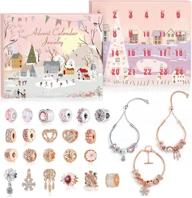 Produktbild von Adventskalender Schmuck mit 3 verstellbaren Armbändern 22 Charm Beads für Mädchen Frauen Weihnachtskalender Weihnachts Geschenk DIY