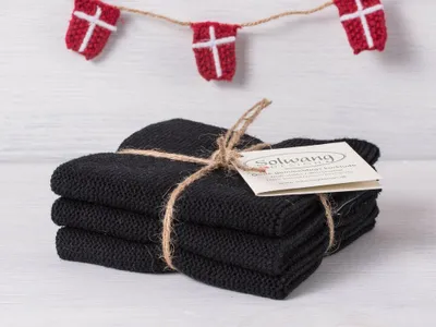 Produktbild von Solwang Wischtuch SCHWARZ gestrickt 3er Set Spültuch Küchentuch Putztuch Lappen