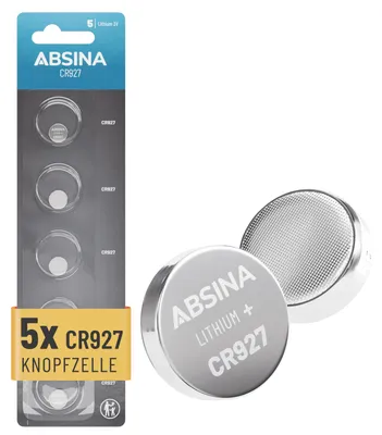 Produktbild von ABSINA CR927 3V Lithium Knopfzelle - CR 927 Batterie - 5er Pack CR 927 Batterien 3V mit langer Haltbarkeit