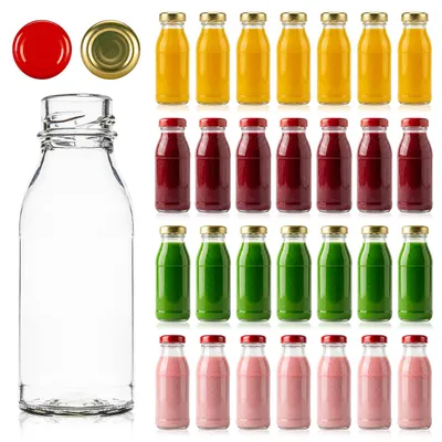 Zdjęcie produktu dla SUPERBUTELKI - 100x Mini buteleczki szklane Kubuś 125 ml na soki, shoty, napoje - Zestaw butelki z zakrętkami