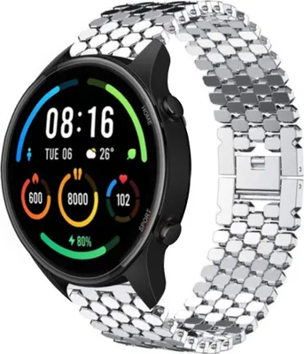 Produktbild von Strap-it Stahlarmband Fisch - Kompatibel mit Xiaomi Mi Watch Armband Ersatzarmband Edelstahl - Clipverschluss - Hochwertiges Material - für Smartwatch 22mm Armband Silber