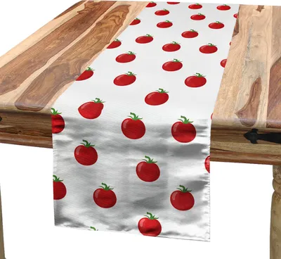 Produktbild von ABAKUHAUS Tomate Tischläufer, Repetitive Cartoon-Stil auf einem einfachen Hintergrund Gesunde Lebensmittel, 40 x 180 cm, Zinnoberrot Farngrün