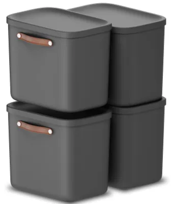 Produktbild von Rotho Aufbewahrungsbox 4er-Set 25L Maloja - Kunststoffbox 40 x 23,5 x 34 cm - Box mit Deckel - Stapelbox sicher verschließbar - Plastikbox