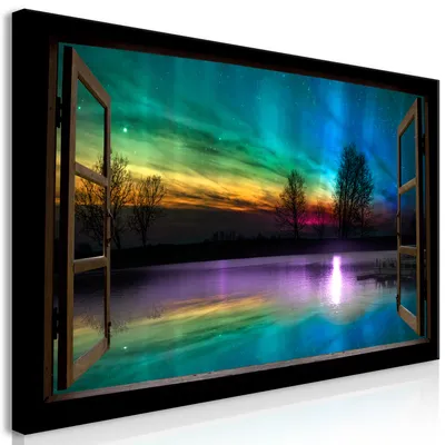 Immagine prodotto di Murale mega XXXL vista finestra 250x125 cm pezzo unico formato XXL stampa d'arte per auto montaggio quadri su tela quadri moderni decorazione murale fai da te decorazione casa aurora boreale c-A-0168-ak-e