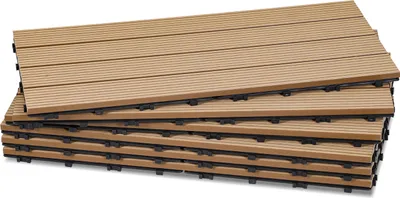 Zdjęcie produktu dla Clanmacy WPC 6 płytek drewnopodobnych na taras, wymiary 60 x 30 x 2,2 cm, wzór tekowy, 1 m² płytek WPC z systemem zatrzaskowym, płytki balkonowe odporne na warunki atmosferyczne