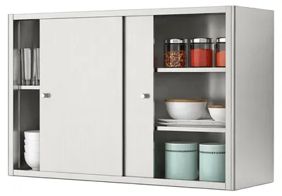 Hängeschrank mit Schiebetüren, Edelstahl, 80x50x30 cm, Silber