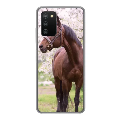 Produktbild von MuchoWow® Handyhülle Schutzhülle Hülle für Samsung Galaxy A03s Pferd - Sakura - Halfter Silikon Softcase Handy Hülle - Schutz