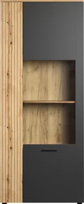 Produktbild von trendteam Wohnen Esteban Standvitrine, Anthrazit Melamin/ Evoke Oak Melamin, B/H/T: 80/195/42 cm