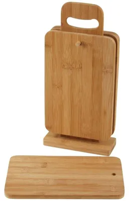 Image de BURI Planche à découper en bambou Lot de 4 + support Planche à découper Planche à déjeuner