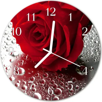 Produktbild von Glasuhr Wanduhr Küchenuhr Echt-Glas 30fi cm Rose rot