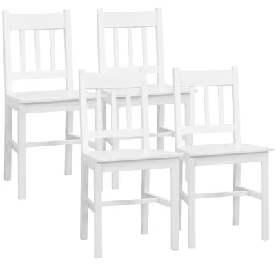 Produktbild von 4er-Set Esszimmerstühle Küchenstühle aus Massivholz, lackierte Sitzfläche, offene Rückenlehne, Stuhlrahmen aus stabilem Kiefernholz mit rutschfesten Gleitern, Weiß, 41 x 46,5 x 85,5 cm