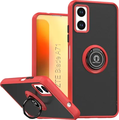 Immagine prodotto di Custodia per ZTE Blade A71 in TPU traslucido opaco con supporto ad anello e supporto Rosso