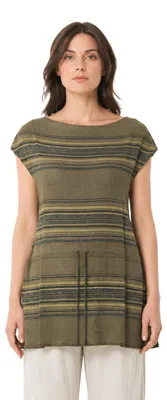 Image de Tunique pour femme, marque Sarah Pacini, rayée, couleur olive, en lin
