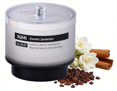 Image de Bougie parfumée dans un verre, parfum jasmin exotique, mèche en bois, cire de soja, durée de combustion : 35 heures