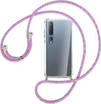 Produktbild von Handykette Backcover-Schutzhülle mit Band (Metall silberfarben) für Xiaomi Mi 10 (Pro) - lila/rosa/blau