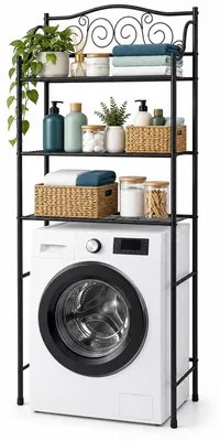 Image de Étagère Relaxdays pour lave-linge, 3 niveaux, en métal, à placer au-dessus de la machine à laver ou des toilettes, dimensions (H x L x P) : 163 x 60 x 23 cm, couleur noire, Image générée par une IA