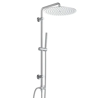 Produktbild von JOHO Edelstahl Duschsystem ohne Armatur, Chrom Regendusche Duschset mit Wandhalterung, Duschkopf mit Schlauch, Duschstange und Kopfbrause, Rund D30 cm