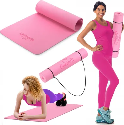 Obrázek produktu pro Queenfit Podložka na cvičení 0,6 cm - 180x61 cm - Podložka na cvičení pro pilates, jógu a fitness - protiskluzová podložka na jógu - růžová