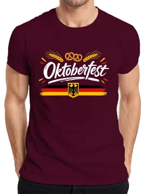 Produktbild von Deutschland Bundesadler Brezel Bier Lederhose Dirndl Herren T-Shirt, Burgundy, 3XL