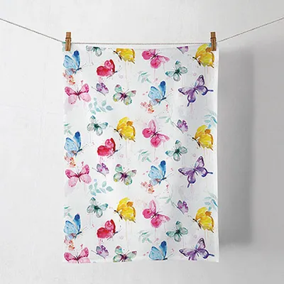 Immagine prodotto di Asciugamano da cucina in cotone 50x70cm con motivo a farfalla bianco / colorato