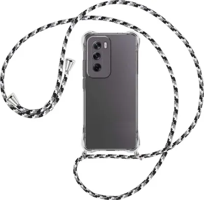 Produktbild von Handykette Backcover-Schutzhülle mit Band (Metall silberfarben) für OPPO Reno 12 5G - schwarz/grau/weiß