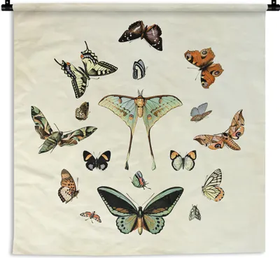 Produktbild von MuchoWow® Wandteppich Wandbehang Schmetterling - Tiere - Vintage 150x150 cm Tapisserie Dekoration Wandtuch - Wohnaccessoires - Modernes