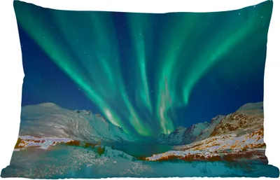 Produktbild von MuchoWow® Outdoor Kissen - Nordlichter - Norwegen - Winter - 50x30 cm - Wetterfest - Lounge Kissen - Sofa kissen - Wohnzimmer Dekoration