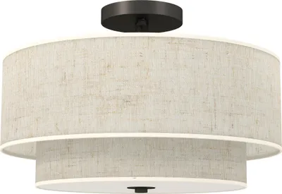 Produktbild von Doppelschirm Hängeleuchte in Leinenoptik, Cremeweiß - Deckenlampe mit Stoffschirm, Elegante Pendelleuchte für Wohnzimmer und Esszimmer