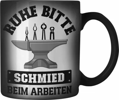 Produktbild von Trendation - Schmied Geschenke Farbwechsel Zauber-Tasse mit Spruch Hufschmied Karabiner Farbwechsel Zauber-Tasse Edelstahl Geschenkidee (Schwarz)