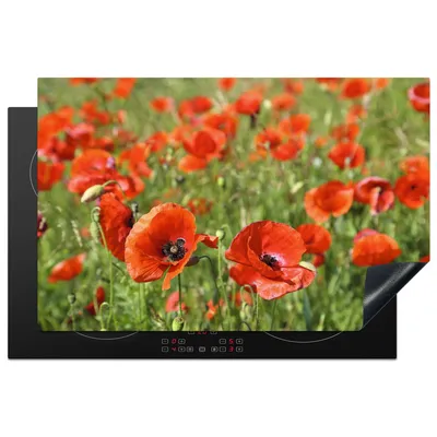 Obrázek produktu pro KitchenYeah® Kryt varné desky květiny - máky - červená - zelená, 81x52cm, dekorace do kuchyně, keramický kryt varné desky, krycí deska na varnou desku