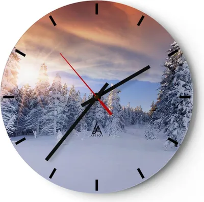 Produktbild von Wanduhr - Rund - Glasuhr - Abenteuer alpen winter schnee - 40x40cm - Schleichendes Uhrwerk - Lautlos - zum Aufhängen bereit - Dekoration Modern - Wanddekoration aus Glas - C3AR40x40-2433