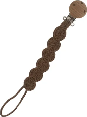 Produktbild von Zayno® Handgemachte Schnullerkette "Muschelchen" in Dunkelbraun | gehäkelt in Muschelform, Geschenk zur Geburt, Taufgeschenk, Baby, Schnullerband, Schnullerhalter, Neugeborenes
