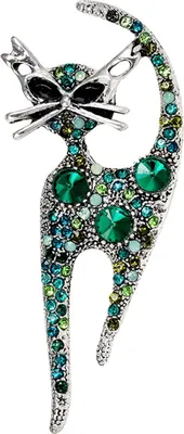 Produktbild von Süße Brosche in Katzenform, bunt, glänzende Strasssteine, eingelegte Anstecknadel, Anzug, Revers, Abzeichen, Schmuck, Geschenk, Mantelzubehör