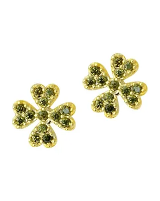 Produktbild von Kleeblatt Ohrringe Damen – 925 Sterling Silber 14K vergoldet – Grüne Zirkonia Ohrstecker – Glücksbringer Schmuck