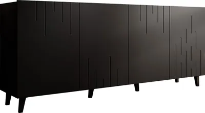 Produktbild von MIRJAN24 Kommode Bari, Wohnzimmer Highboard mit 4 Türen, Stilvoll Fronten gefräst, Ohne Griffe (Farbe: Schwarz)
