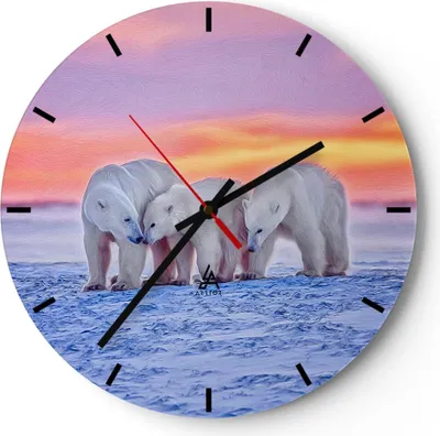 Produktbild von Wanduhr - Rund - Glasuhr - Bären Winter Schnee Familie - 30x30cm - Schleichendes Uhrwerk - Lautlos - zum Aufhängen bereit - Dekoration Modern - Wanddekoration aus Glas - C3AR30x30-2836