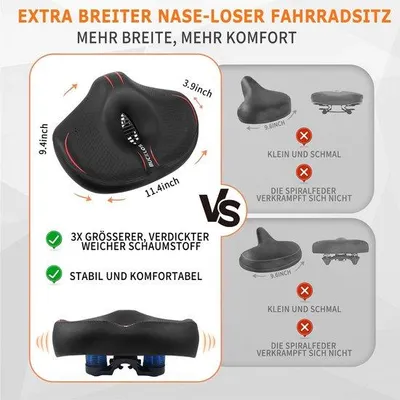 Zdjęcie produktu dla Siodło rowerowe, bardzo duże – szerokie i wygodne – ergonomiczne, bez noska – idealne na długie przejażdżki