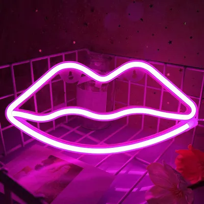 Produktbild von LED Neon Schild Lips Pink 27x14cm - Lippen Mund Wanddeko für Bar & Shop - Sexy USB Deko Geschenk