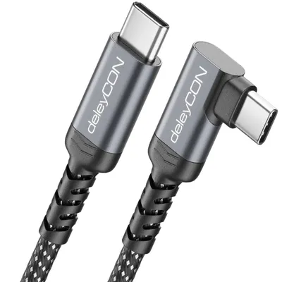 Produktbild von deleyCON 1m USB-C Kabel 90° 60W USB-C auf USB-C gewinkelt