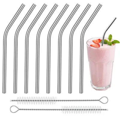 Obrázek produktu pro Nerezové ohebné brčka, 8 kusů, včetně 2 čisticích kartáčků, délka 15,5 cm