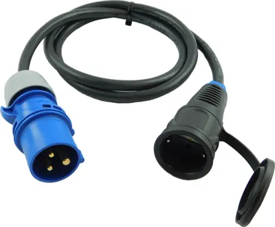 Produktbild von NWP Adapter CEE Stecker 230V 16A auf Schuko Kupplung - 1,5m Anschlusskabel 3x2,5 Gummischlauchleitung - IP44 - Für Camping, Caravan, Boot, Märkte