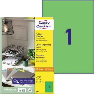 Immagine prodotto di AVERY Etichette universali Zweckform, 210 x 297 mm, verde