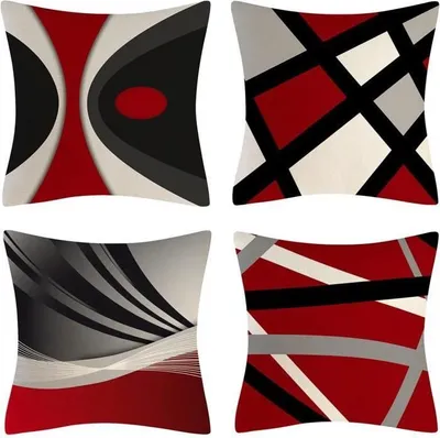 Obrázek produktu pro Povlak na polštář - Abstraktní černo-červená barva - Moderní geometrický design - Sada 4 kusů