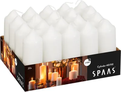 Image de Plateau de 20 bougies cylindriques, 40/110 mm, durée de combustion d'environ 13 heures, sans parfum - blanches