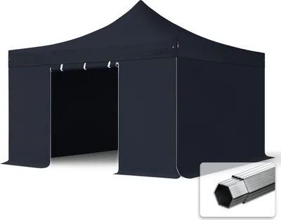 Produktbild von TOOLPORT 4x4m Aluminium Faltpavillon, inkl. 4 Seitenteile, schwarz