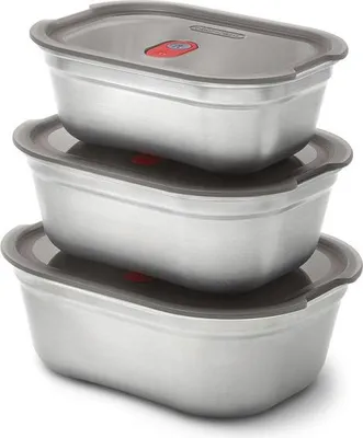 Obrázek produktu pro Sada 3 nádob na potraviny Black+Blum Meal Prep FBSS-BX-PACK1, 0,6/0,9/1,2 l, Obdélníkové, Vhodné do trouby, Bez BPA, Nerezová ocel, Šedá